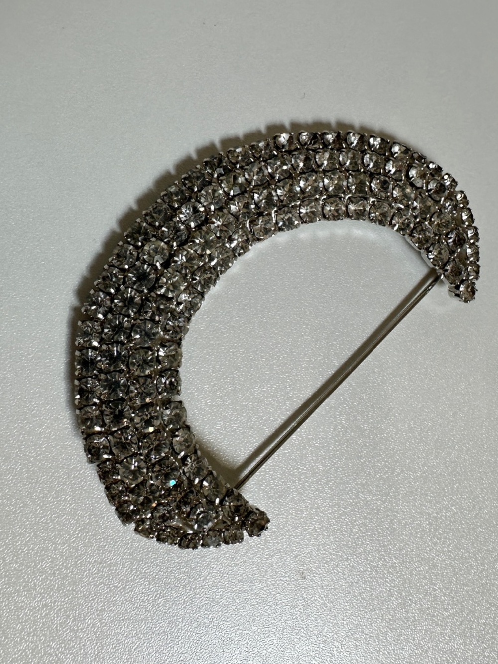 Vintage Crescent Moon Rhinestone Lapel Pin Large Unisex